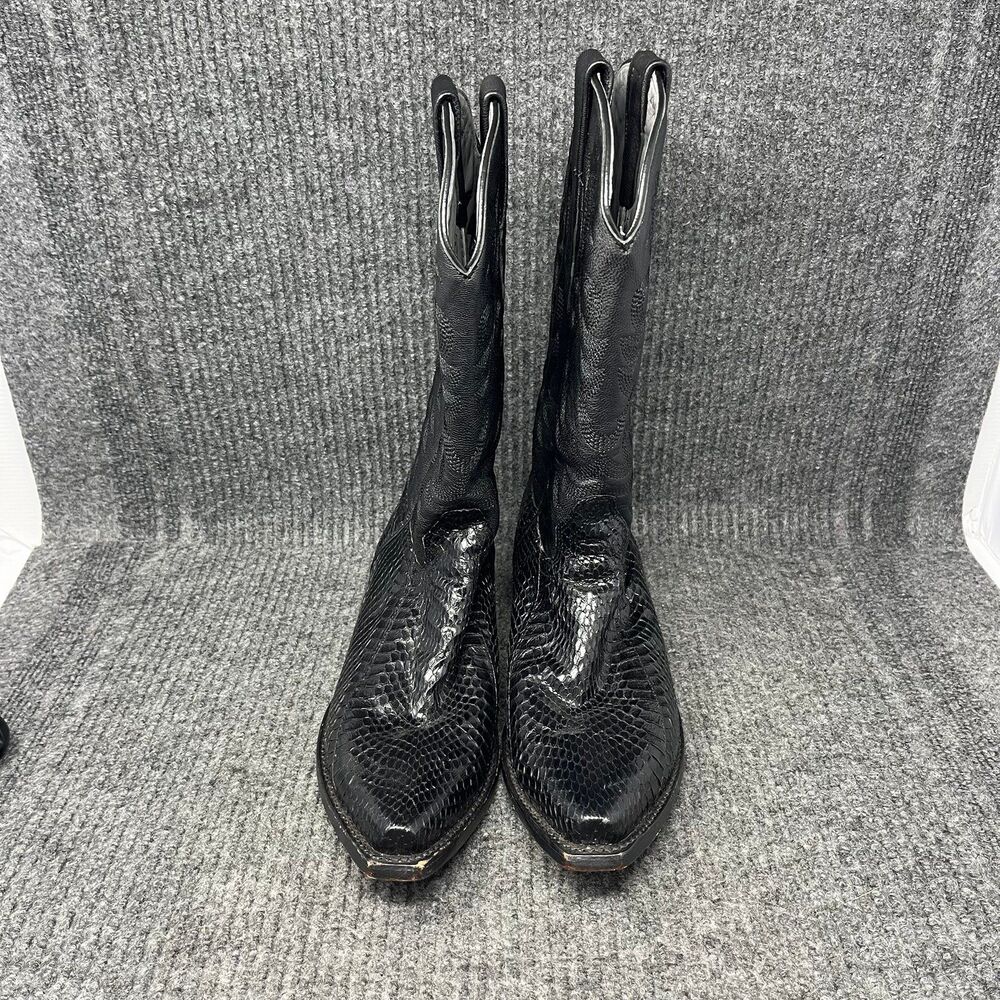 Los Altos Genuine Python Snakeskin Leather Black Western Cowboy Boots Men 6.5 EE - Picture 2 of 10
